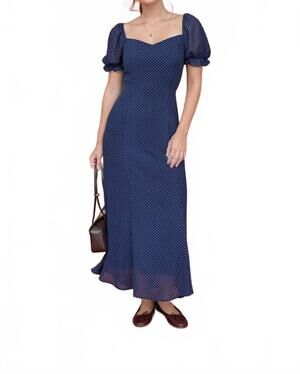NEW BLU PEPPER polka dot sweetheart puff sleeve mesh midi dress in navy